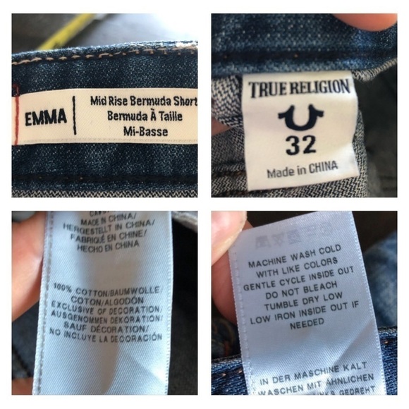 True Religion Emma Bermuda Blue Denim Mid Rise Raw Hem Size 32 Rigid Jean Shorts - Picture 16 of 16